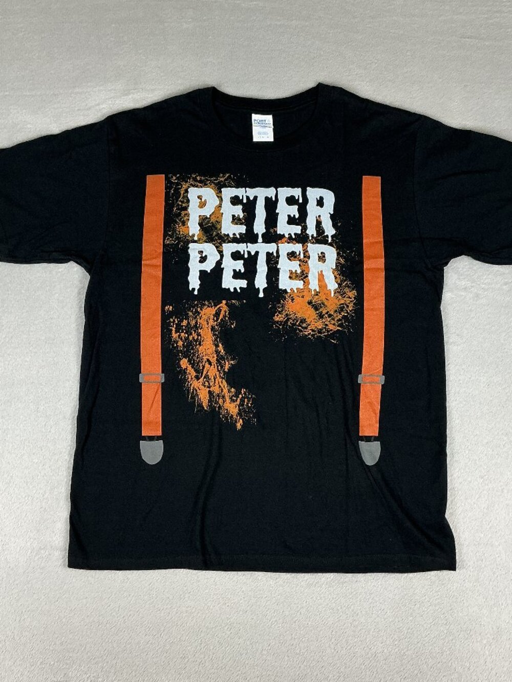 Men's T-Shirt Black Size Large Crew Neck Peter Peter Logo Port & Company Brand.